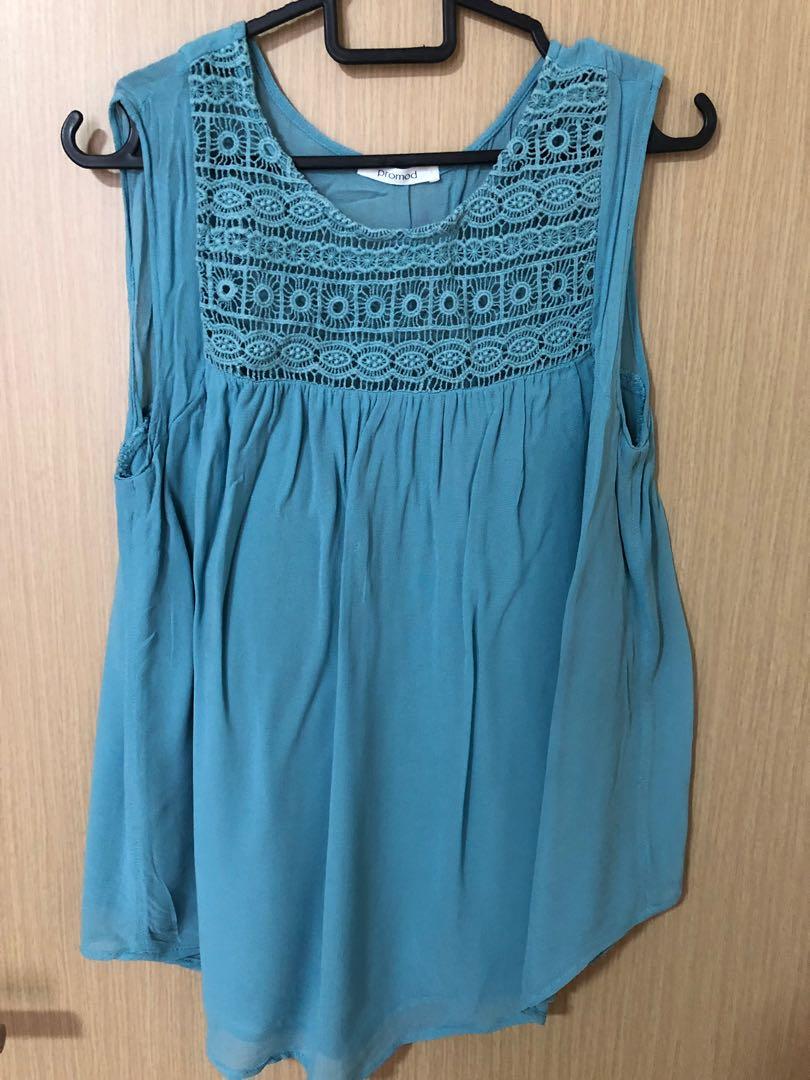 Promod teal sleeveless chiffon top 