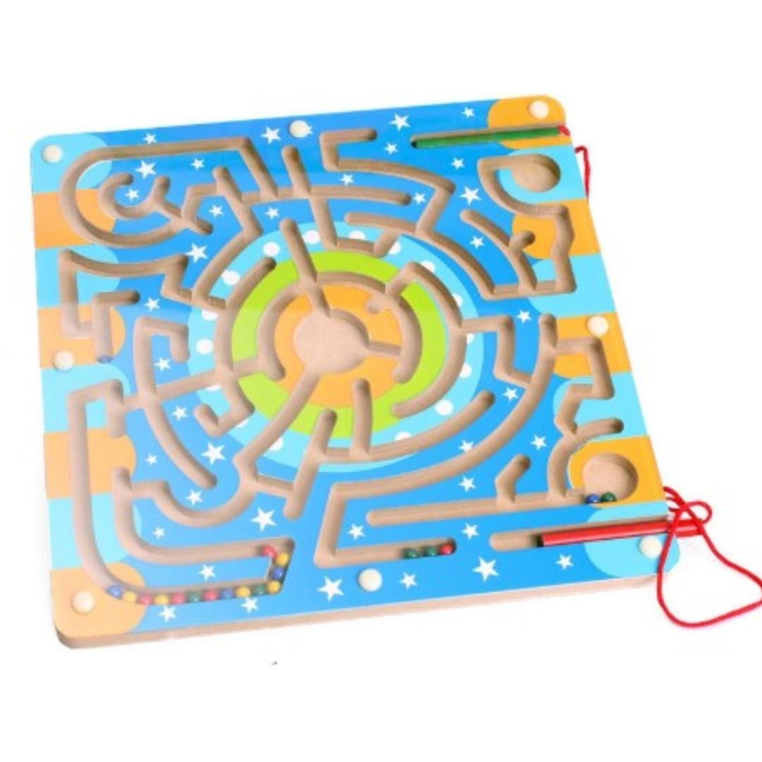 Ready Stock Sn071 Wooden Montessori Magnetic Beads And Tracking Pen Maze Board Game Motor Skill Educational Toy Babies Kids Toys Walkers On Carousell