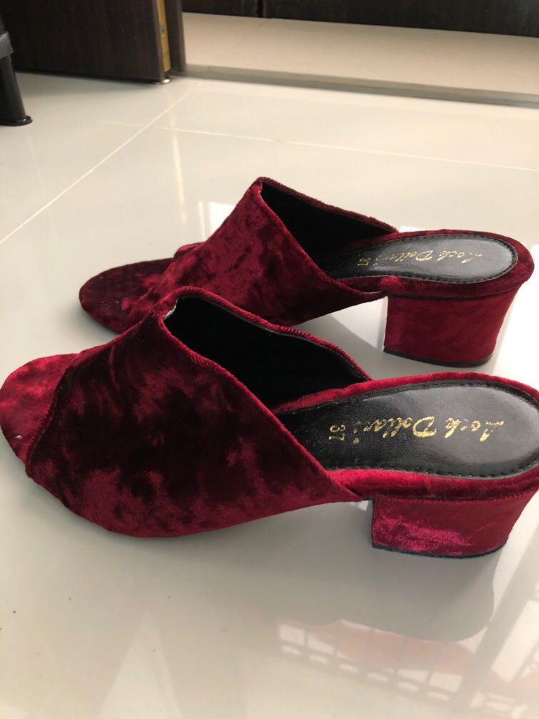 Red velvet mules Clearance