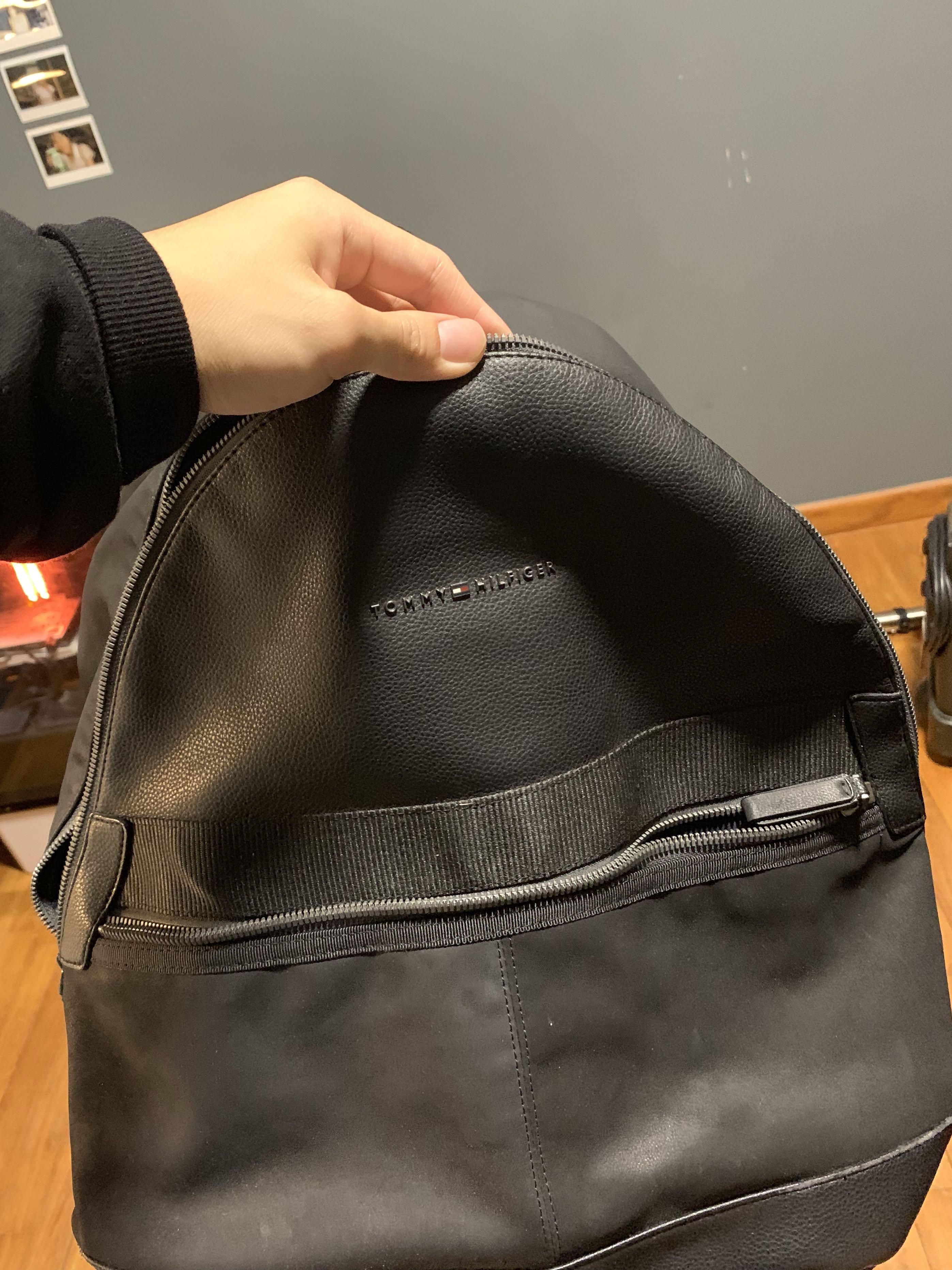 tommy hilfiger black leather backpack