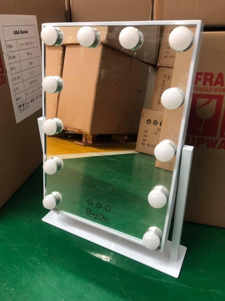 Vanity Mirror (Category: Makeup) located in Quezon City. Submitted by iamkitkat (Listing ID 242505718, Image 1). Description: Stay Chic TOUCHSCREEN LED VANITY MIRROR ❤️ - 12 LED HOLLYWOOD LIGHT BULBS MIRROR - TABLE MIRROR / SIGLE SLIDE / 180 DEGREE ADJUSTABLE - 12 PCS BULBS WITH 2 KINDS OF LIGHT EFFECT - BRIGHT . NATURE . WARM ( ADJUSTABLE BRIGHTNESS) - CONTROLED BY TOUCH SENSOR SWITCH - MIRROR SIZE: 30x41cm | Whole 36.5x8.5x47cm - INPUT VOLTAGE: