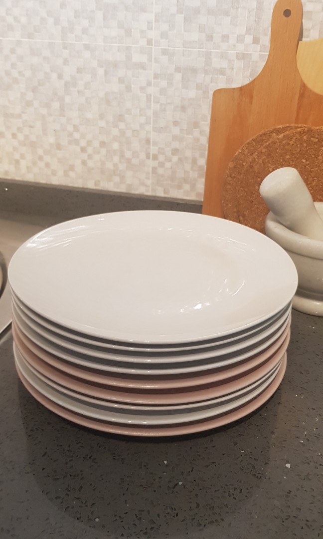 White and Pink Plates Ikea, Furniture & Home Living, Kitchenware