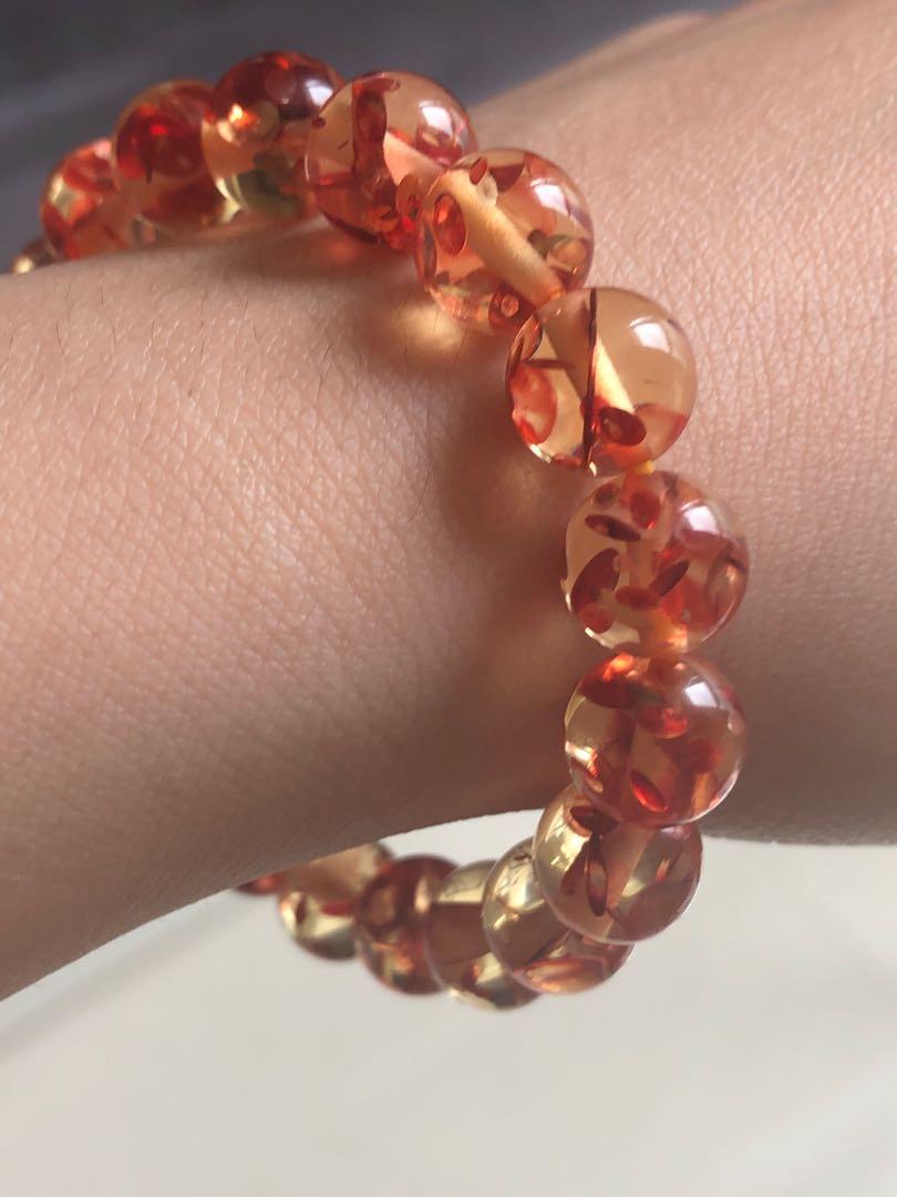 Amber Stone Bracelet Tibetan Round Bead Synthetic OrangeYellow Loose  Strand NecklaceJewelry Making DIY Accessories