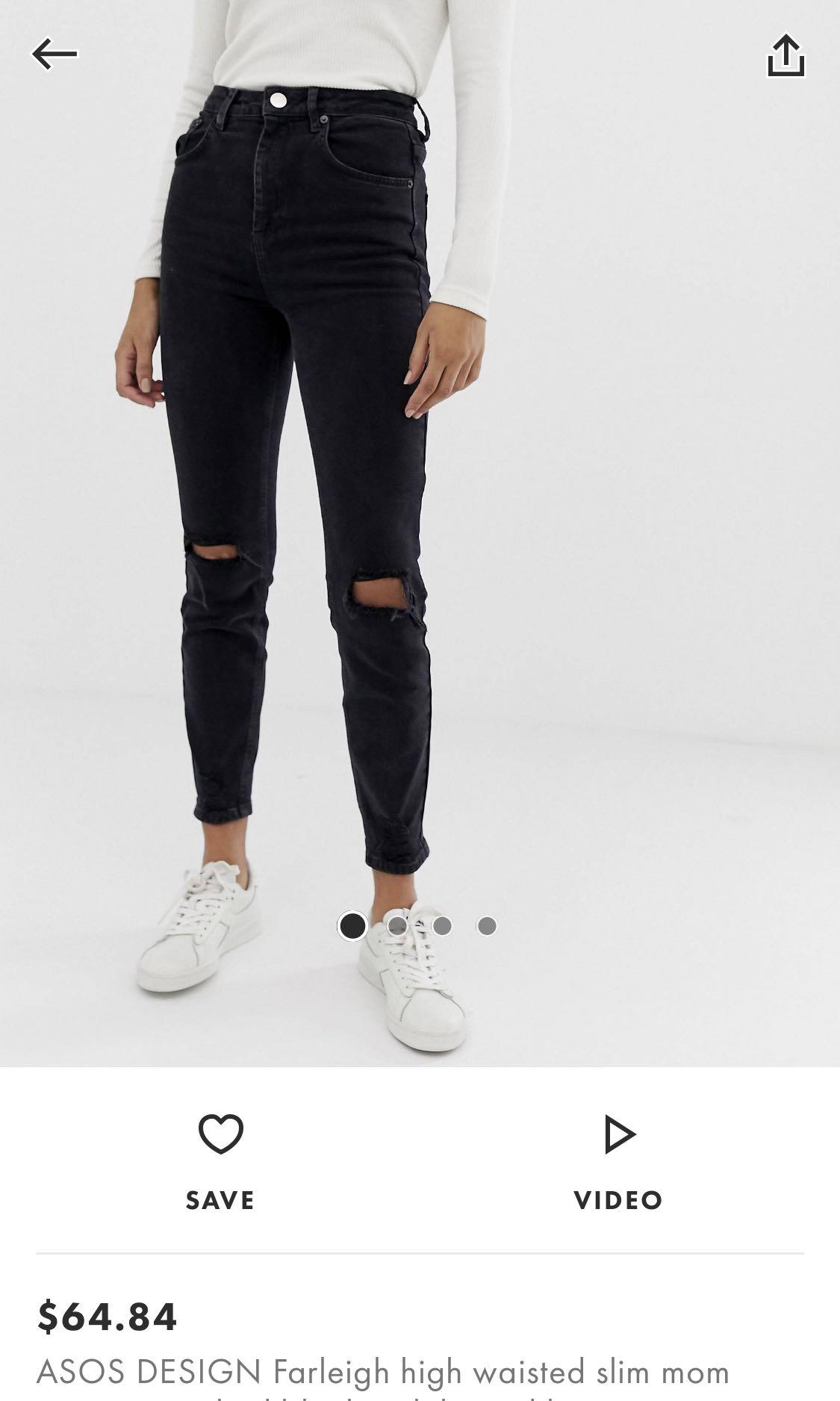black high waisted ripped mom jeans
