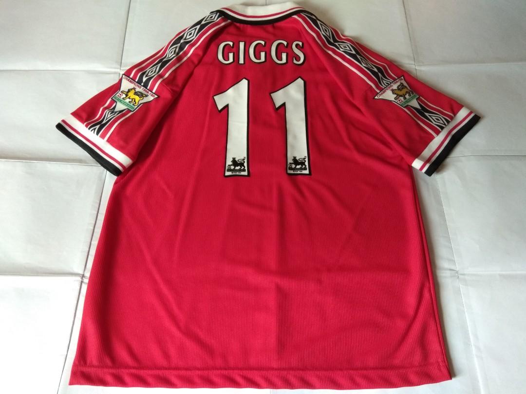 Authentic Manchester United Umbro 1998 Home Retro Football Jersey With Giggs 11 Print, Men's 