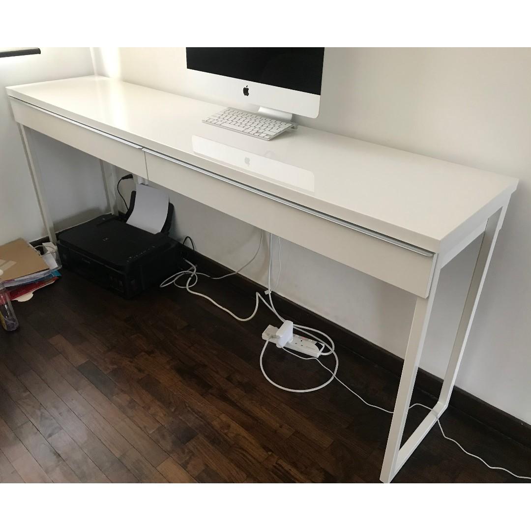 Besta Burs Desk High Gloss White 180 X 40 Furniture Tables Chairs On Carousell