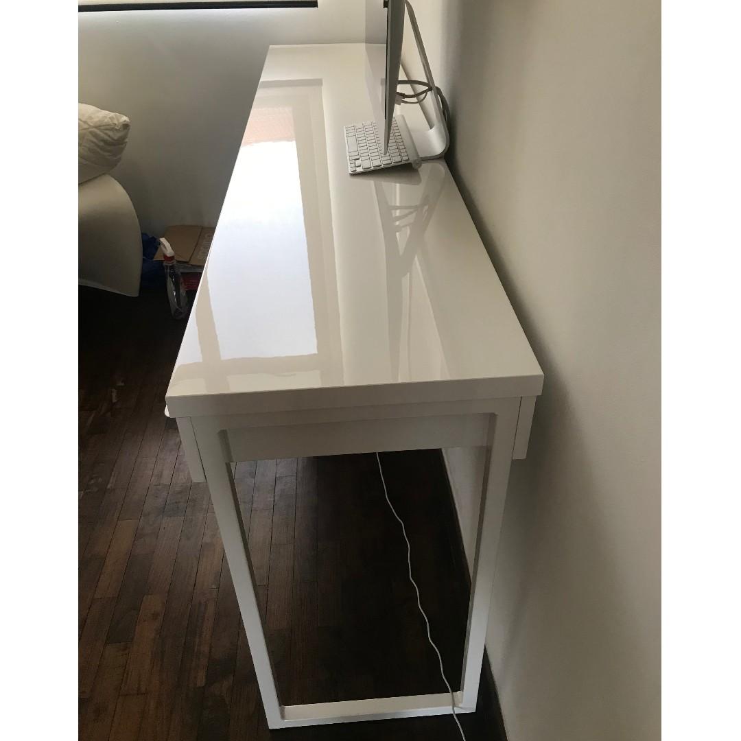 Besta Burs Desk High Gloss White 180 X 40 Furniture Tables