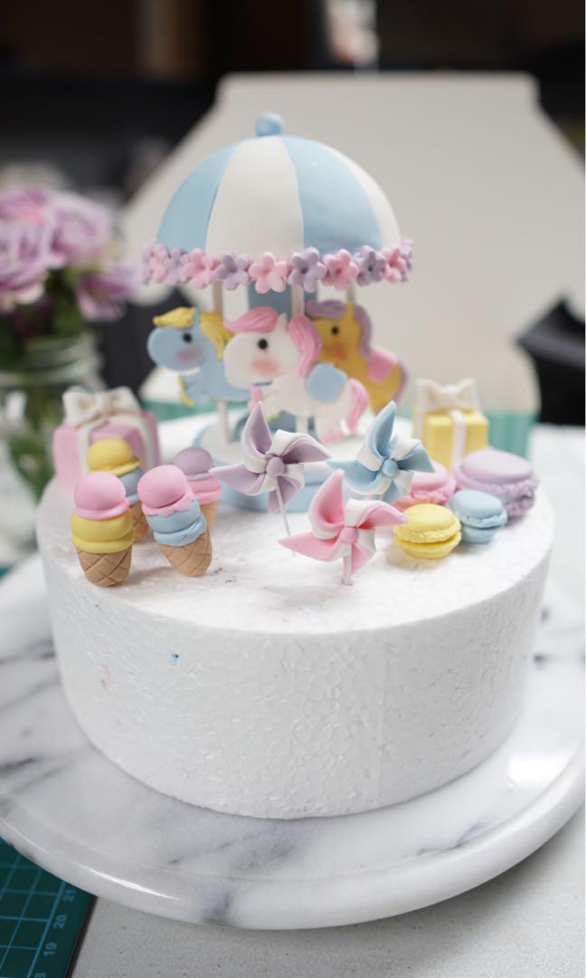 Carousel Theme Pastel Unicorn Cute Fondant Cake Toppers Food