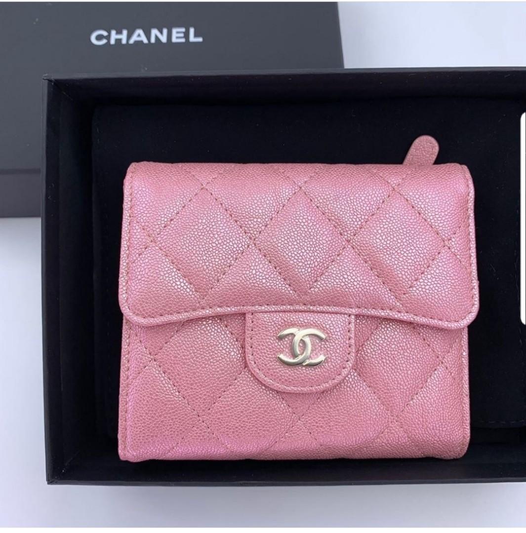 Chanel Classic Small Compact Wallet Iridescent Pink Large CC