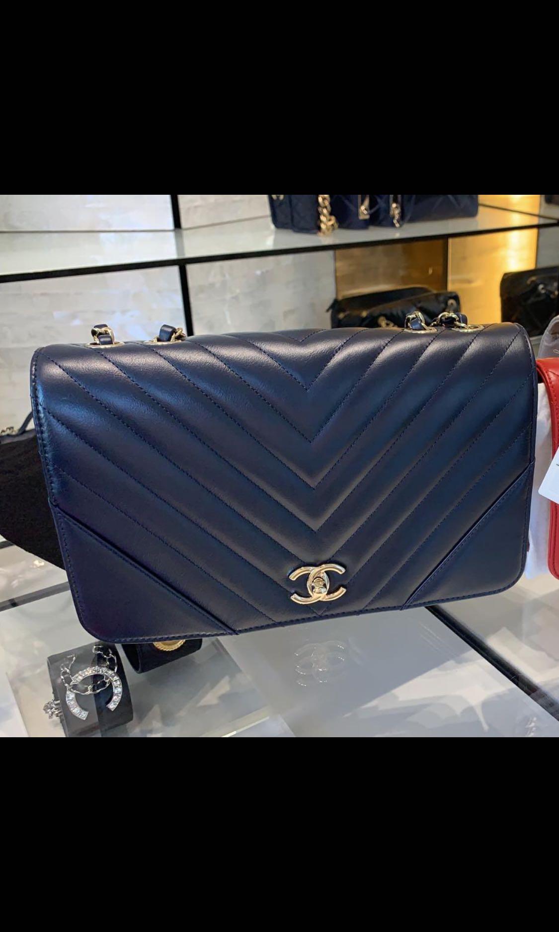 Chanel Ecru Chevron Calfskin Small Classic Double Flap Silver Hardware   Madison Avenue Couture