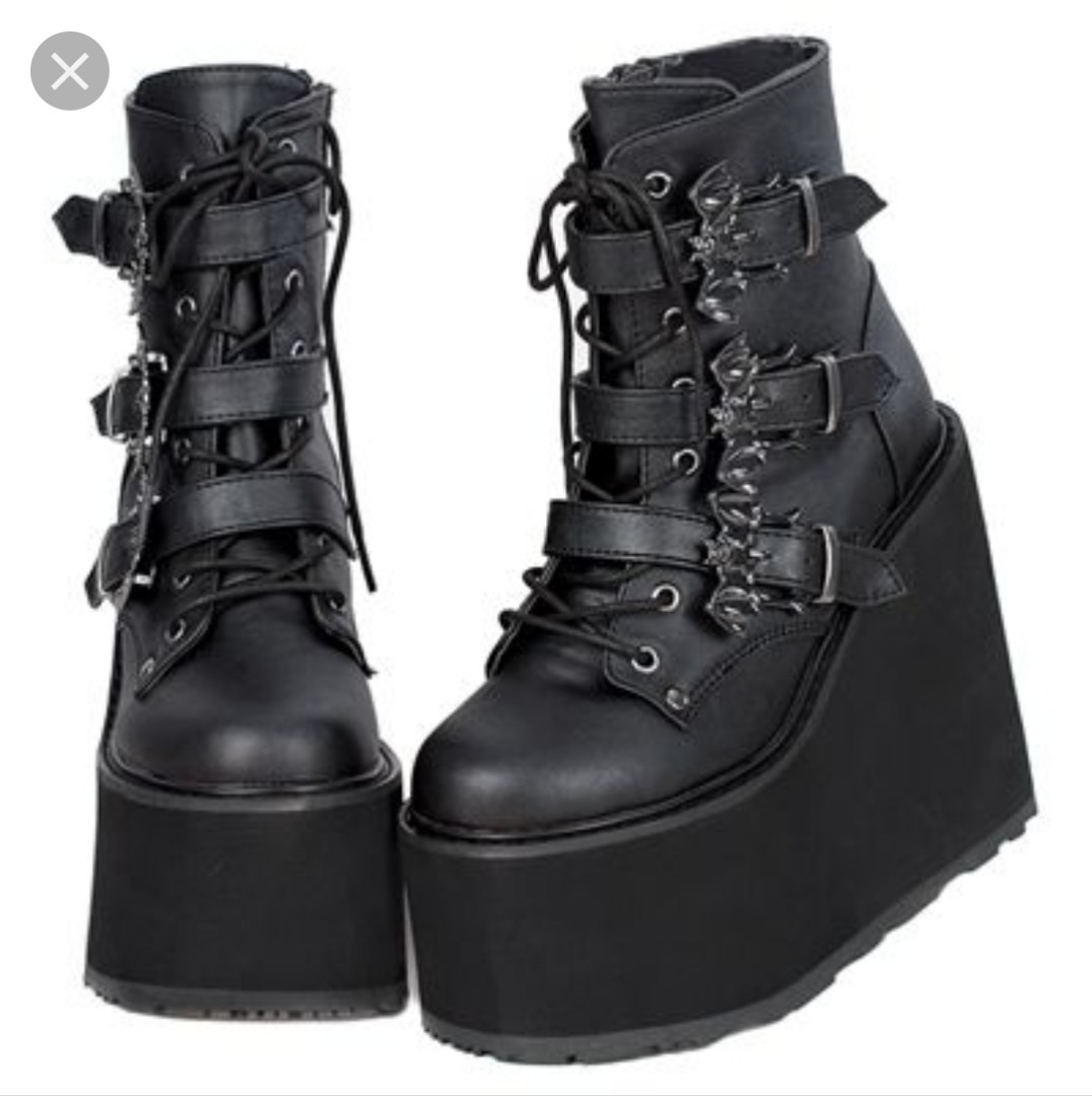 SWING-103 Demonia Wedge | Black Faux Leather main image 1