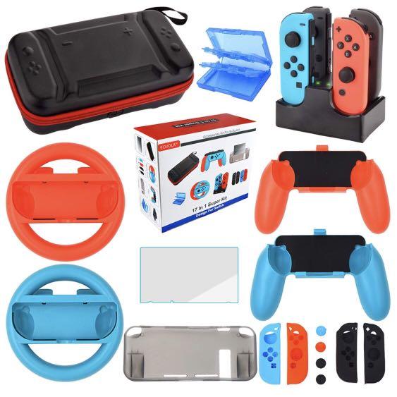 EOVOLA Accessories Kit for Nintendo Switch / Switch OLED Model Games Bundle  Wheel Grip Caps Carrying Case Screen Protector Controller
