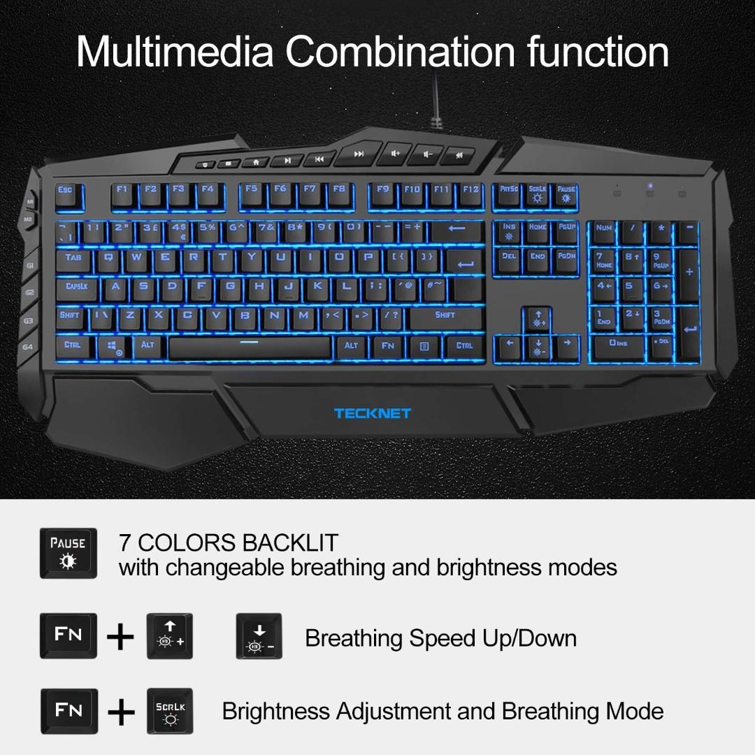 G020 Gaming Keyboard, Premium Kraken 7 LED Illuminated USB Wired Gaming