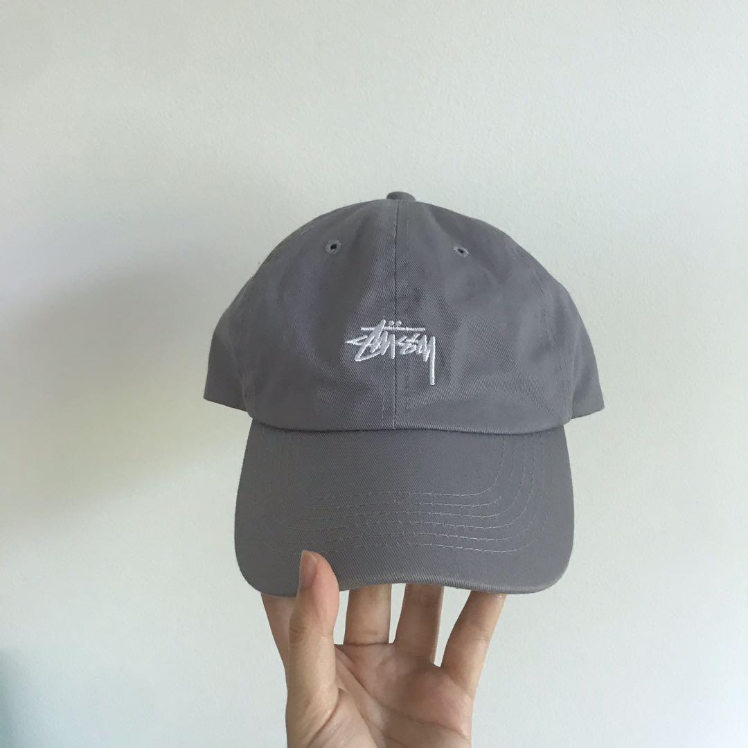 grey stussy embroidered white logo 