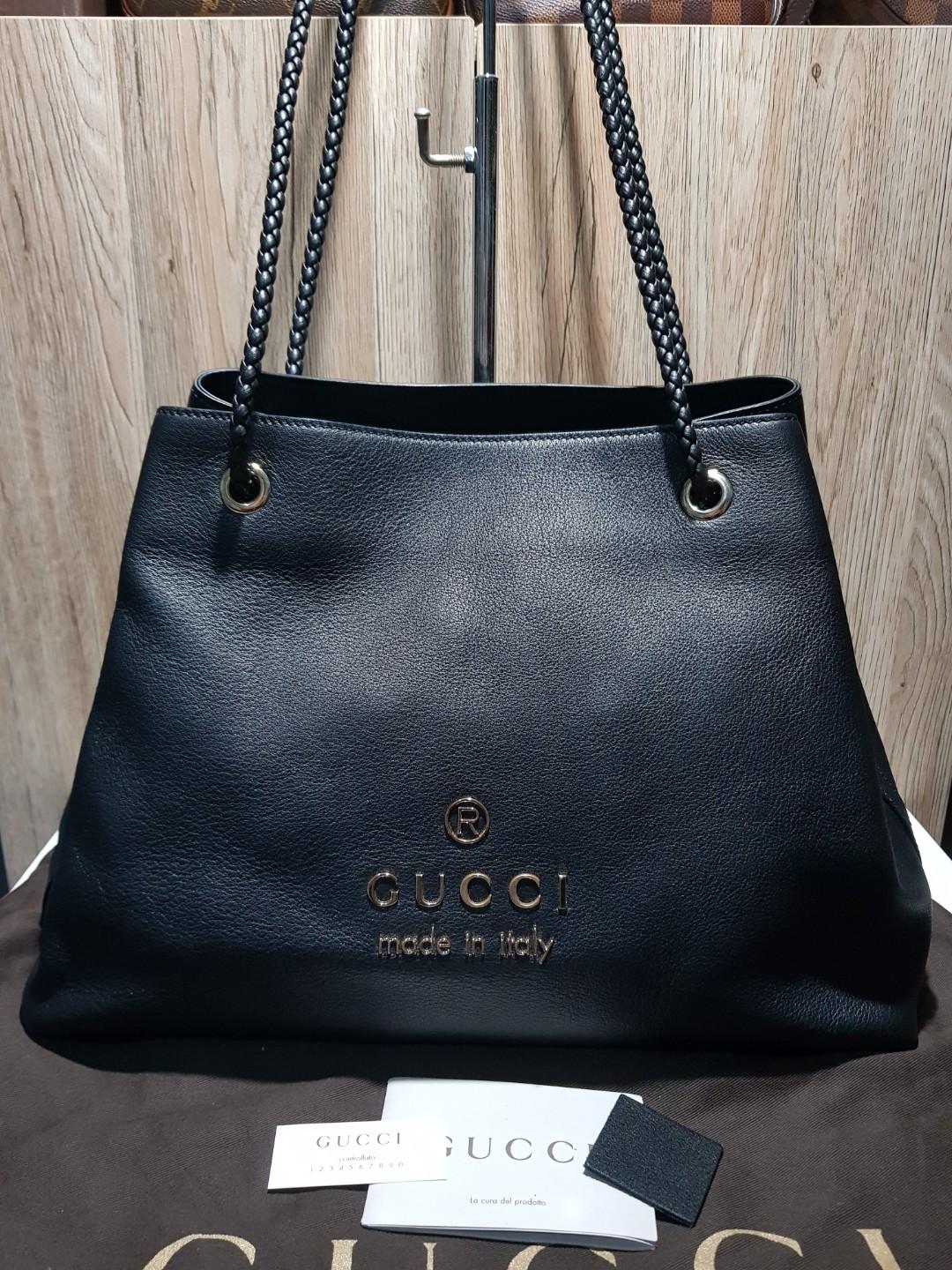 GUCCI Calfskin Braided Handle Gifford Tote Luxury Bags Wallets