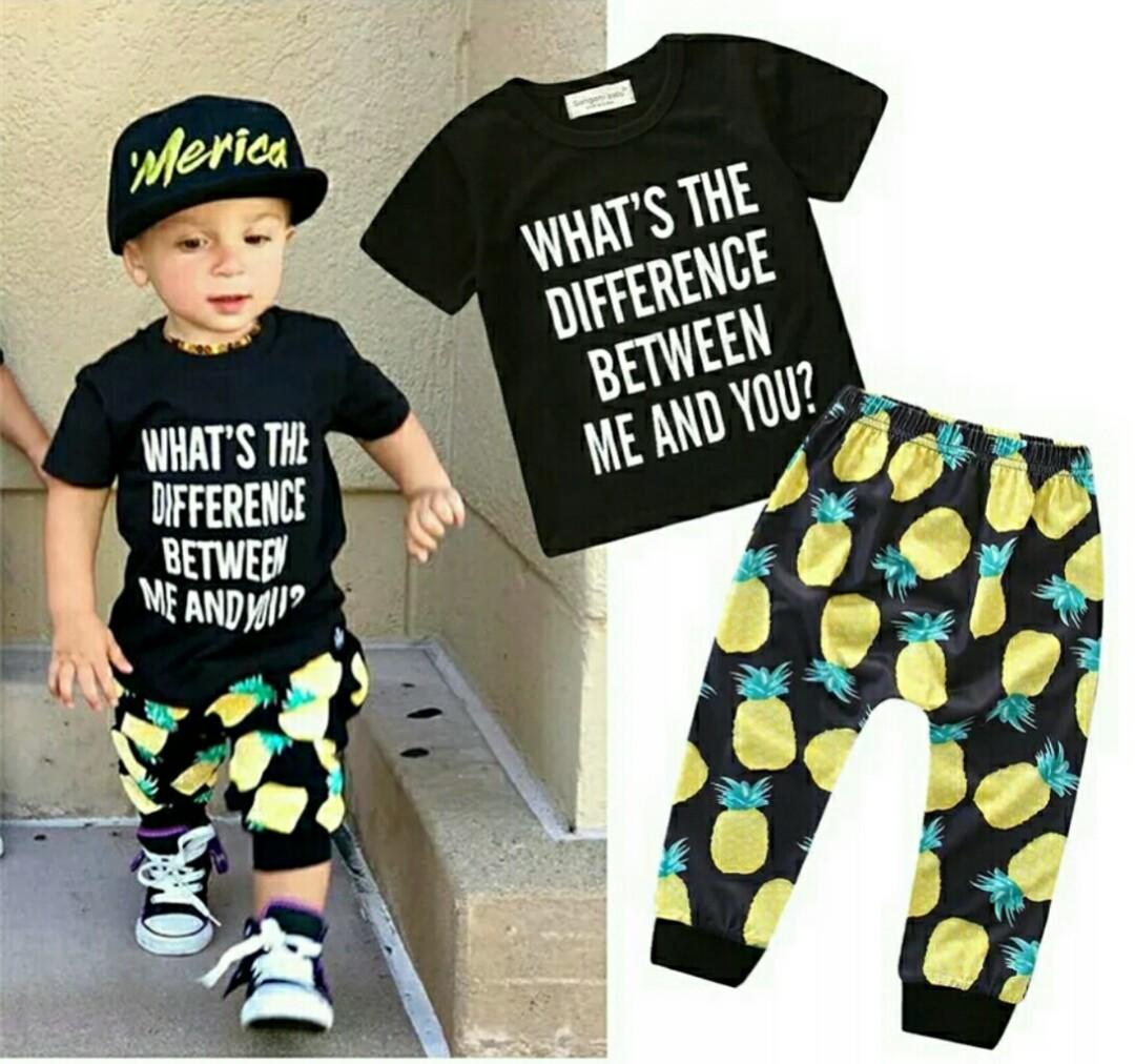 Toddler Boys Clothing Set Black T Shirt Pineapple Print Pants 2pcs
