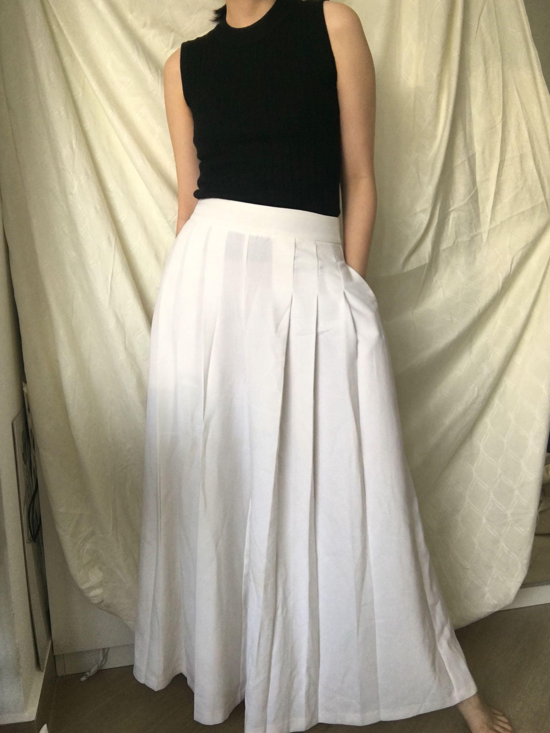 Zara White Wide Legged Pleated Culottes Palazzo Trousers Women S