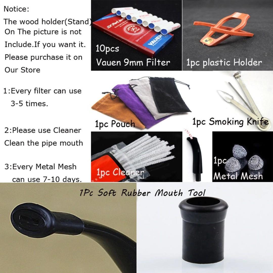 16 Tools Handmade Solid Red Wood Golden Ring Smoking Pipe Set