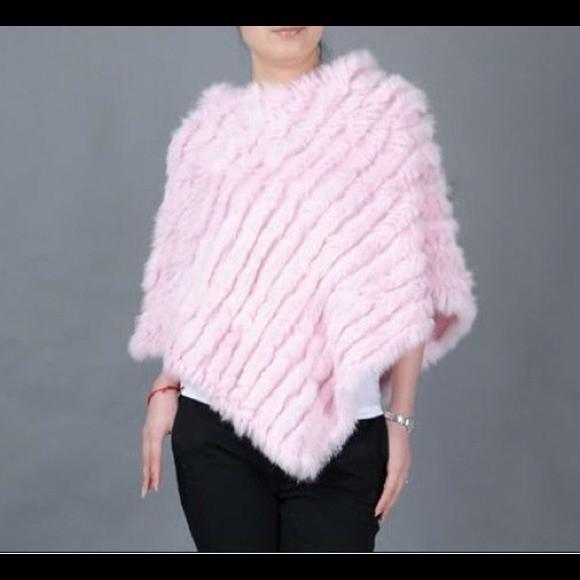 Black Rivet pink rabbit fur shawl poncho Women s Fashion Dresses