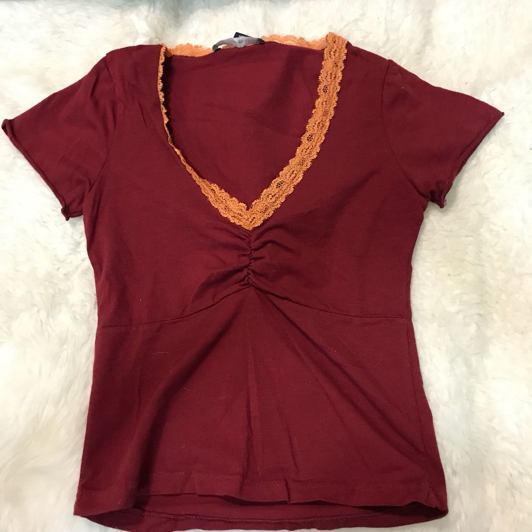 brandy melville red and orange lace gina top, Women's Fashion
