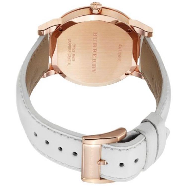 Burberry Large Check White Leather Strap Watch BU9012 Women s