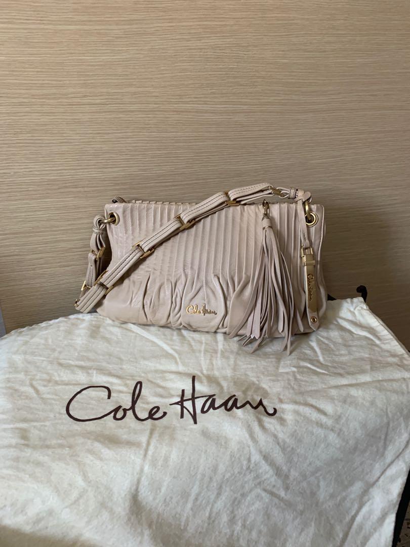 Cole Haan Leather Shoulder Bag Purse Ivory Creme Tassel