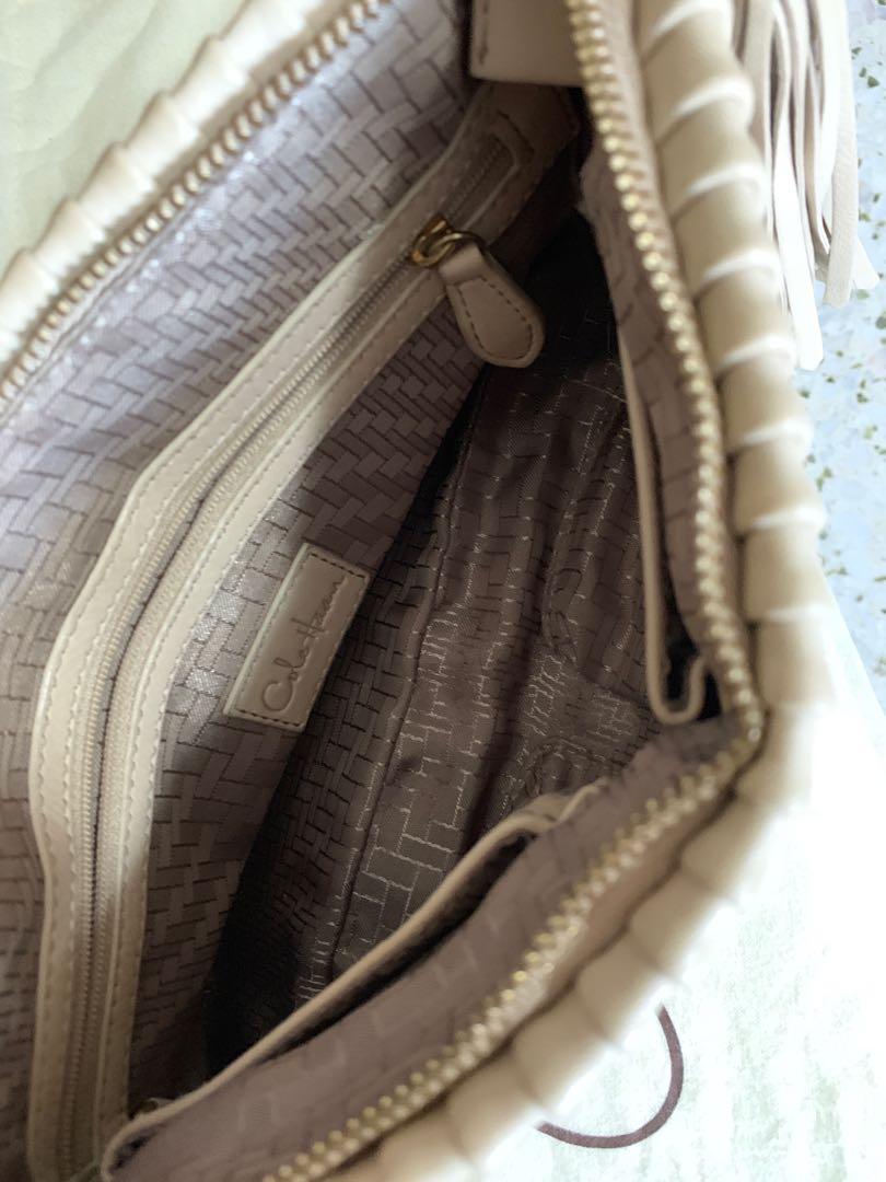 Cole Haan Leather Shoulder Bag Purse Ivory Creme Tassel