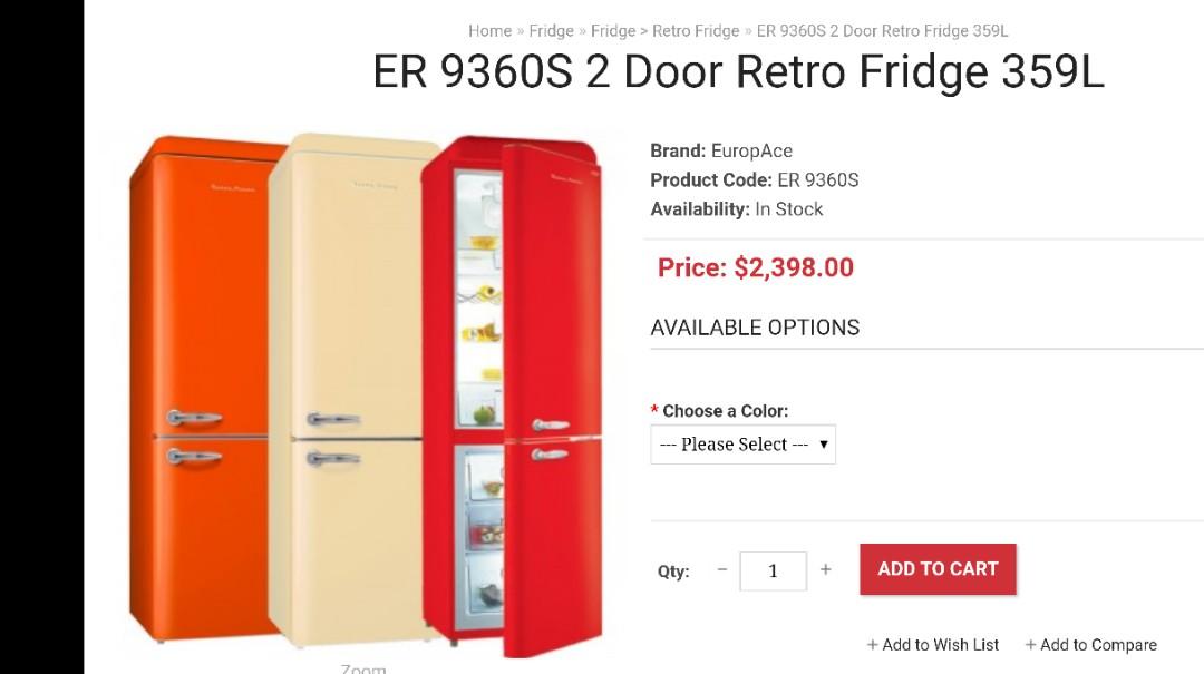 EuropAce Retro Series 2 Door Fridge ER9360S, TV & Home Appliances