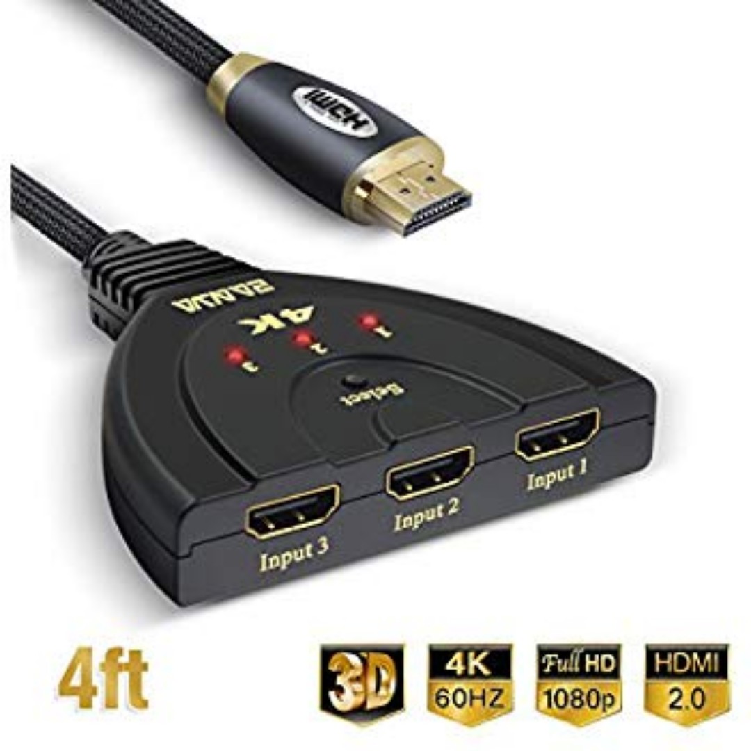 (K641) HDMI 4K Switch Box 3X1 ZANYA HDMI 2.0 Switch 3 Ports 4K 60Hz HDMI in Splitter Switch with