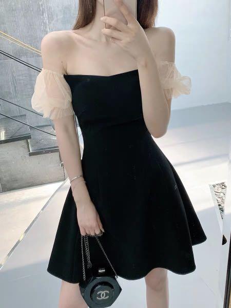 black off shoulder dress outfit