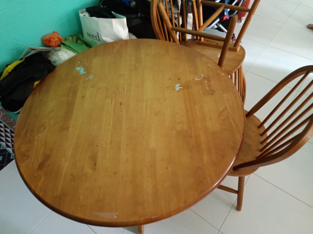 Preloved IKEA Ensta Dining Table + 4chairs, Furniture & Home Living