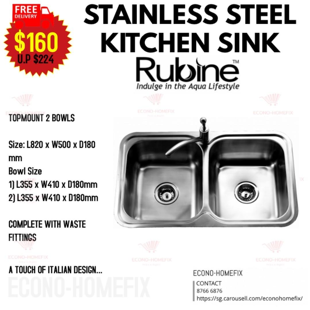 Rubine Stainless Steel Double Bowl Kitchen Sink Topmount Deluxe Dux 620 Cheapest Double Bowl Kitchen Sink Home Appliances Kitchenware On Carousell