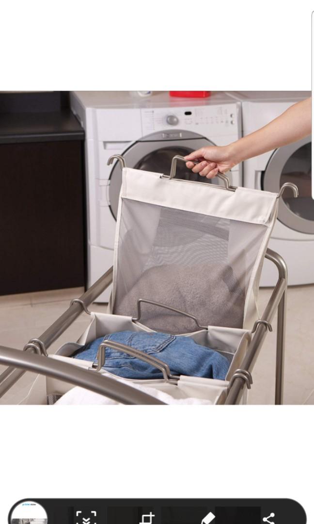 Seville Classics Deluxe Mobile 3 Bag Heavy Duty Laundry Hamper Sorter Cart Household Supplies Cleaning Laundry Supplies