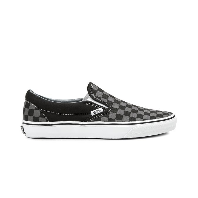 vans black and grey checkerboard slip ons