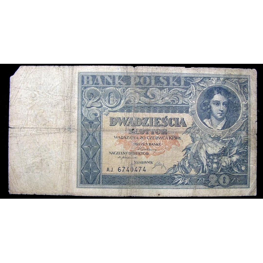 1931年波蘭銀行(Poland)女將軍兼革命家埃米妮亞像20茲羅提鈔票, 興趣及遊戲, 玩具& 遊戲類- Carousell