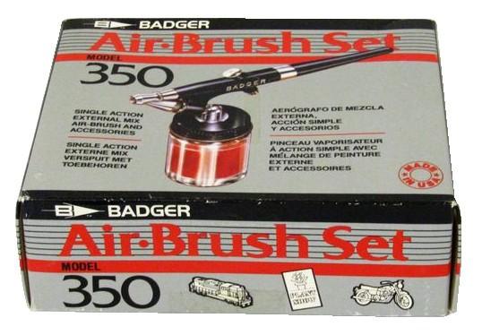 Badger 350-2 Airbrush Kit (Category: Craft Supplies & Tools) located in Manila. Submitted by raineshop77 (Listing ID 243077342, Image 3). Description: Set contains: 350 airbrush ( size #2 ) with attachable jar, additional jar with cover, vinyl air hose, propel regulator, wrench for needle assembly and instruction manual. The Model 350 single action, external mix, bottom feed airbrush. Superb for base coating, stenciling, stippling, touch up proje