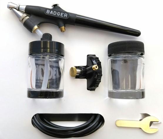 Badger 350-2 Airbrush Kit (Category: Craft Supplies & Tools) located in Manila. Submitted by raineshop77 (Listing ID 243077342, Image 2). Description: Set contains: 350 airbrush ( size #2 ) with attachable jar, additional jar with cover, vinyl air hose, propel regulator, wrench for needle assembly and instruction manual. The Model 350 single action, external mix, bottom feed airbrush. Superb for base coating, stenciling, stippling, touch up proje