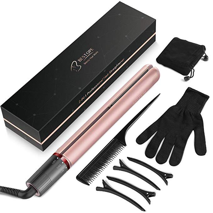 BESTOPE Hair Straighteners Curling Tongs 2 IN 1 Professional Ceramic Tourmaline Hair Straightening and Curler Flat Iron 120 230 Dual Voltage and