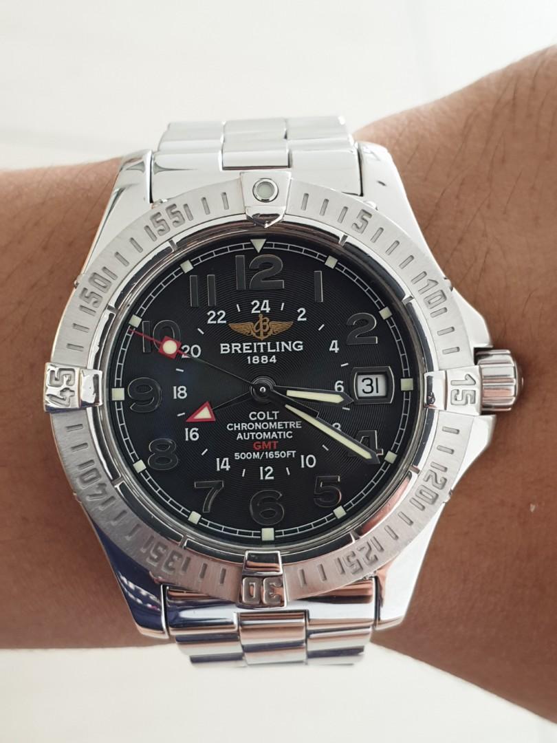 Breitling Colt Chronometre Automatic GMT 500M Steel ORIGINAL, Fesyen Pria,  Jam Tangan di Carousell