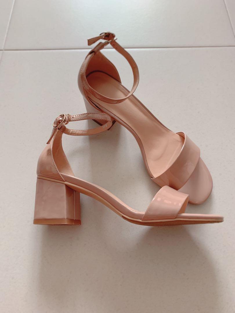 blush pink ankle strap heels