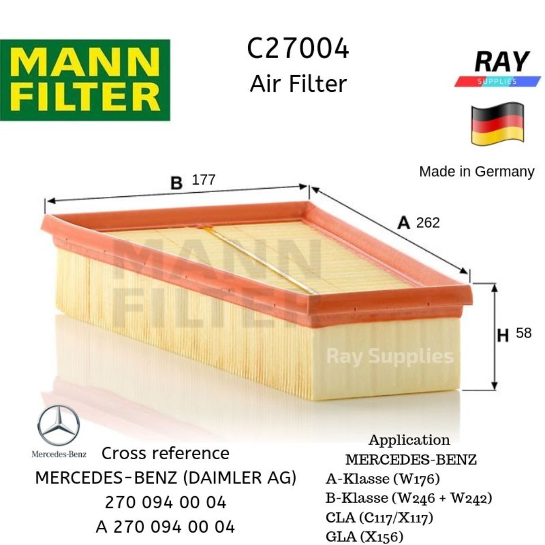 Mann Air Filter C For Mercedes Benz A Klasse W176 B Klasse W246 W242 Cla C117 X117 Gla X156 Cross Reference Mercedes Benz Daimler Ag 270 094 00 04 A 270 094 00 04 Car Accessories Accessories On Carousell