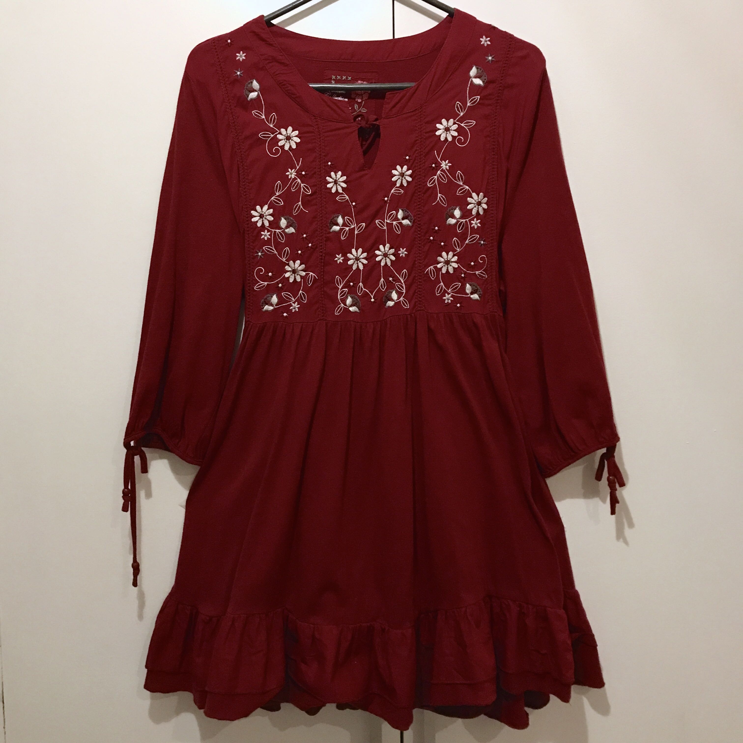 maroon boho dress