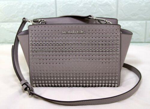grey studded michael kors bag