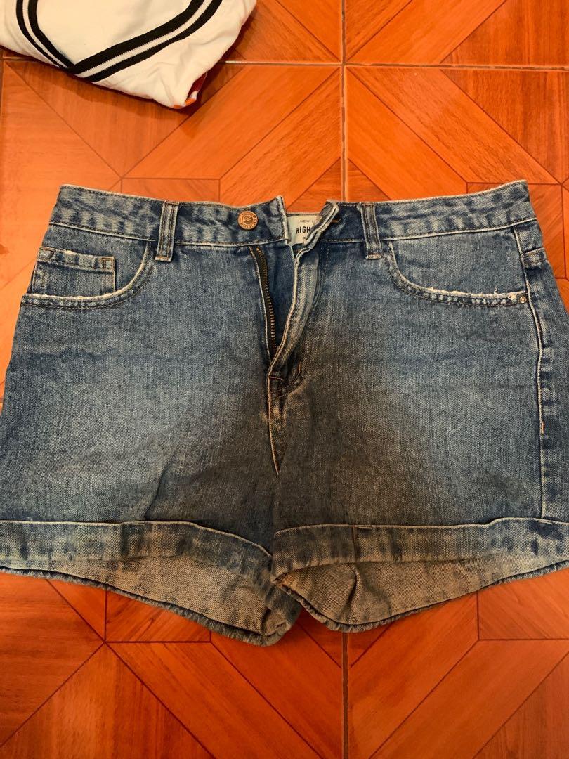 high rise blue jean shorts