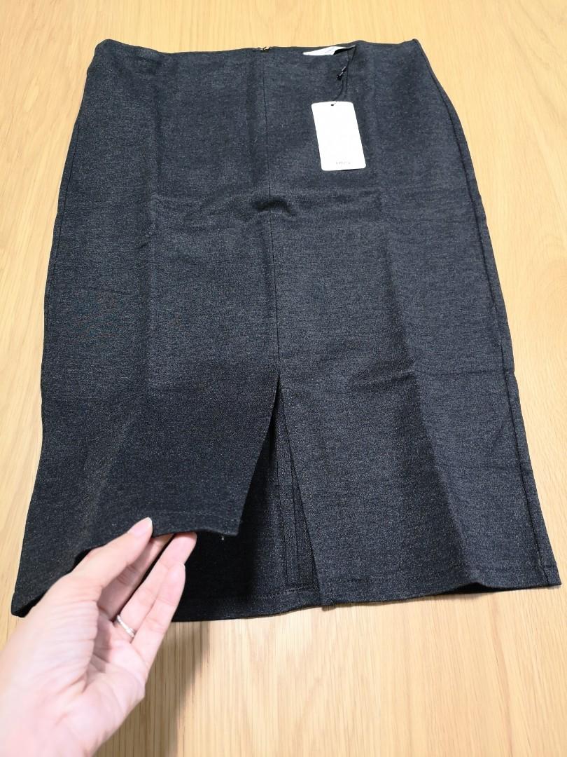 New Mango Charcoal Grey Pencil Skirt With Front Slit Uk 10