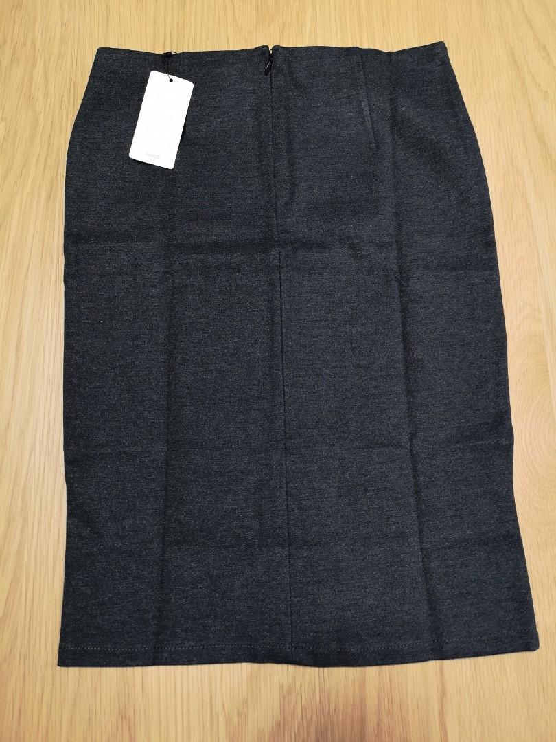 New Mango Charcoal Grey Pencil Skirt With Front Slit Uk 10