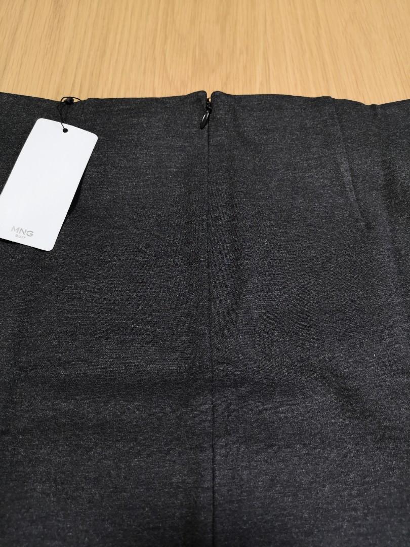 New Mango Charcoal Grey Pencil Skirt With Front Slit Uk 10