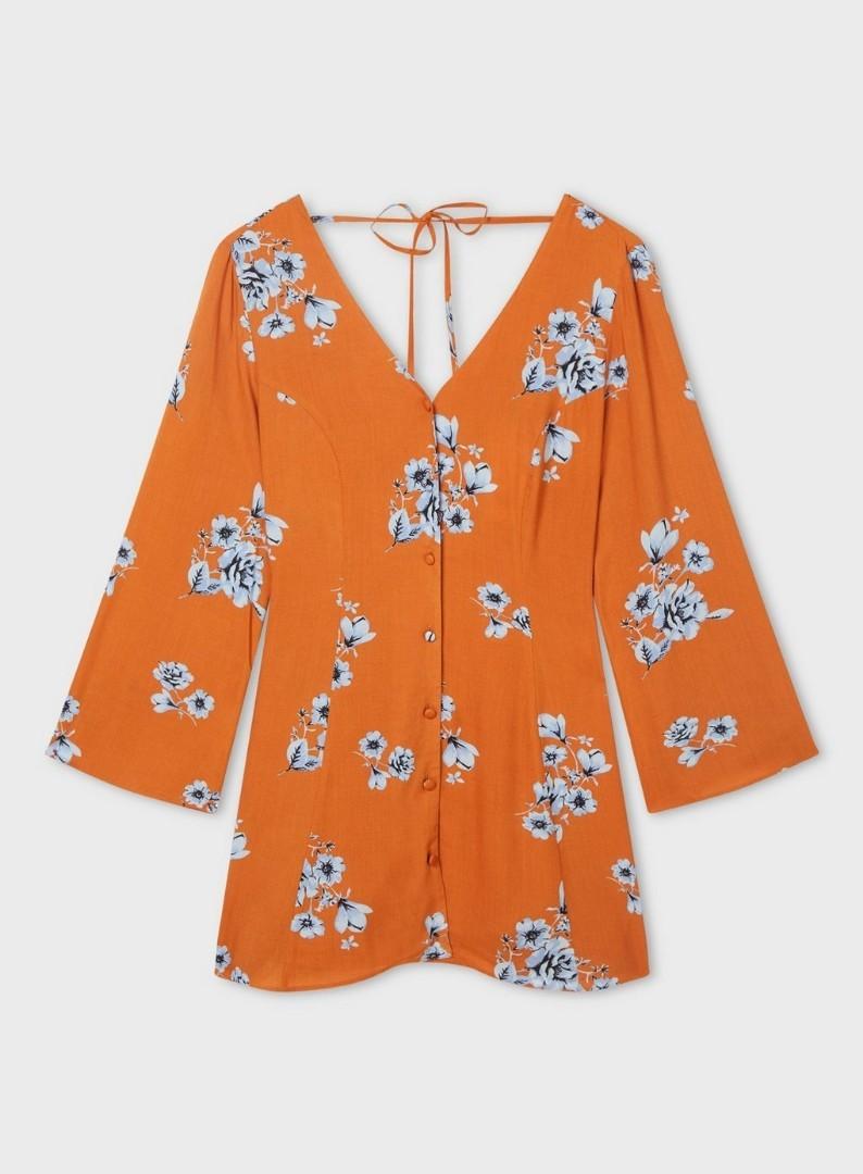 New Miss Selfridge Petite Burnt Orange Floral Button Down Dress UK 10 Women s Fashion Tops Sleeveless on Carousell