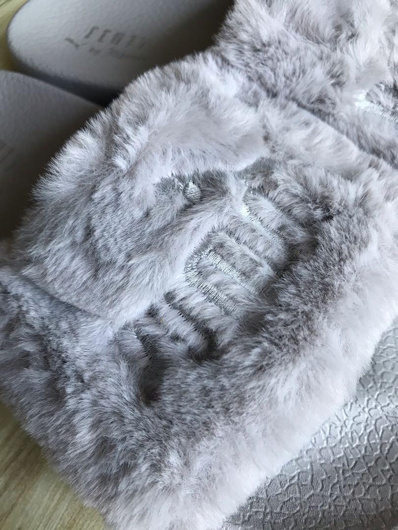 Fenty fur slides grey online