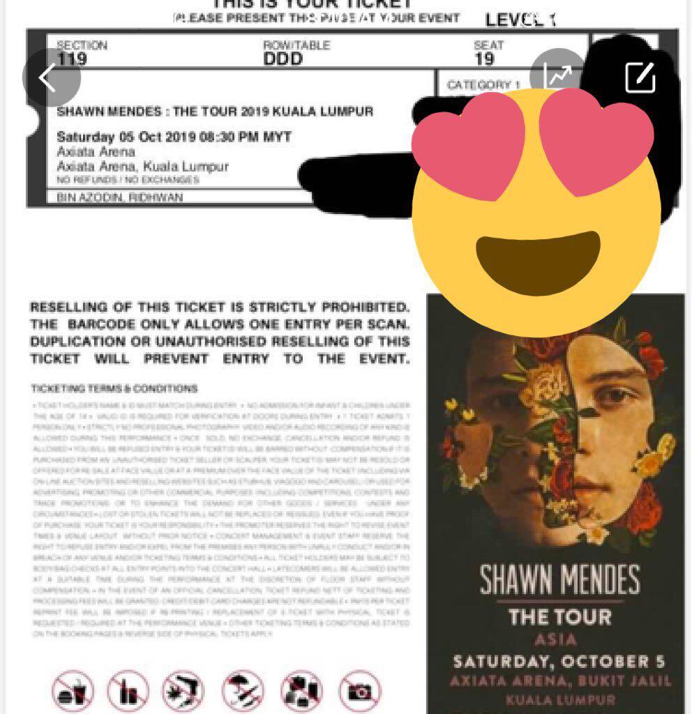 Shawn Mendes KL CAT 1 (near stage 🌹), Tickets u0026 Vouchers, Event 